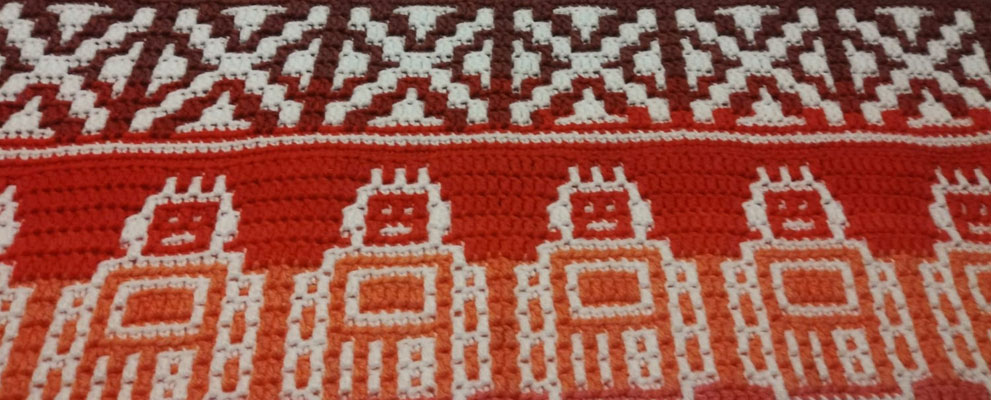 December Mystery Pattern - Robot Doodles Throw