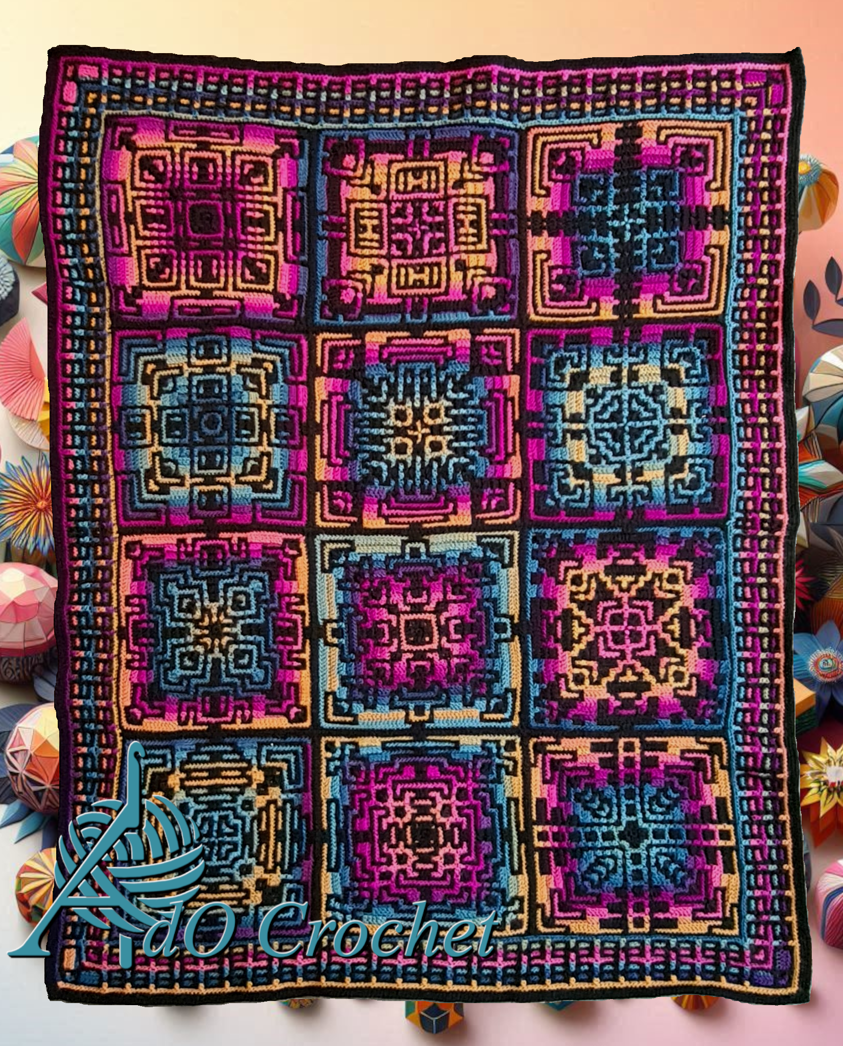 Geometric Flowers 12 afghan squares pattern